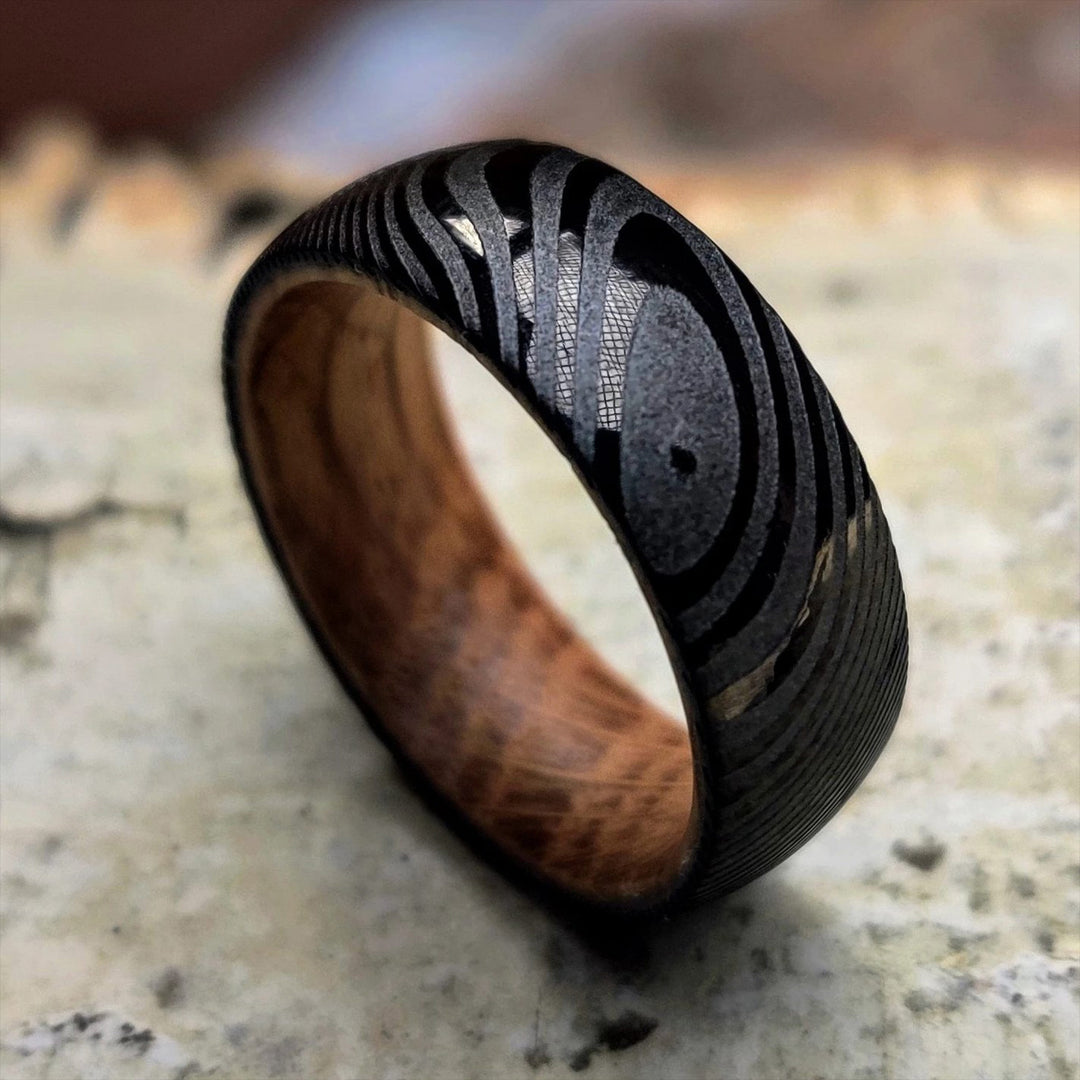 Damascus Ring, Damascus Steel Ring deals 8mm, Stainless Damascus Ring, Whiskey Barrel Wood Ring, Men Wedding Ring,Men Wedding Band,Engagement Ring